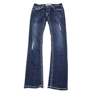 Liuces Pants Womens 5 Blue Bootcut Low Rise Studded Pocket Dark Wash Denim Jeans